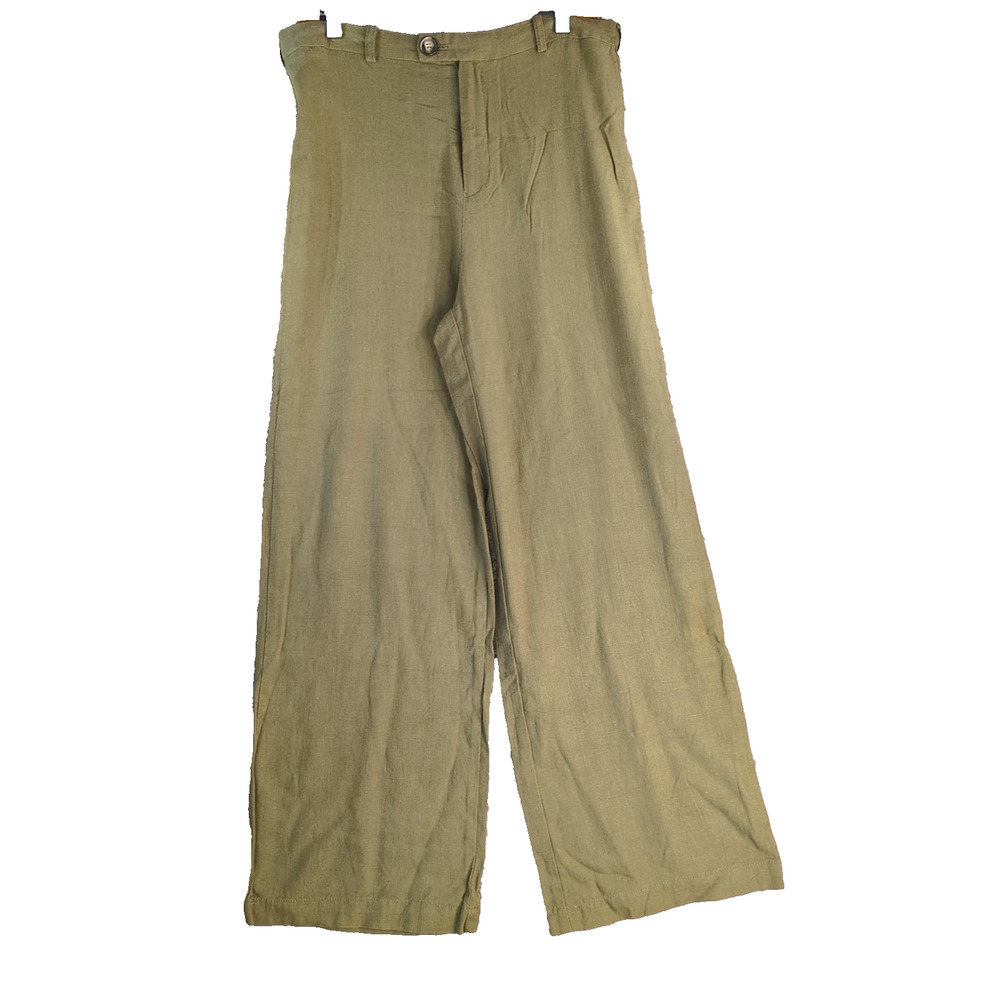 Zuiki Women’s Wide Leg Pants Sz L Army Green Cotton Linen Career Capsule Work